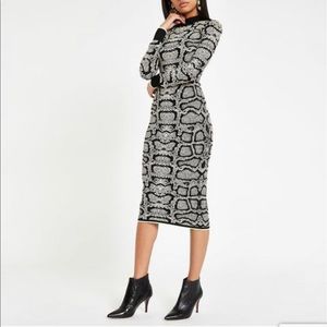 River isliand knitted Snake Print High Neck Fitted midi Dress